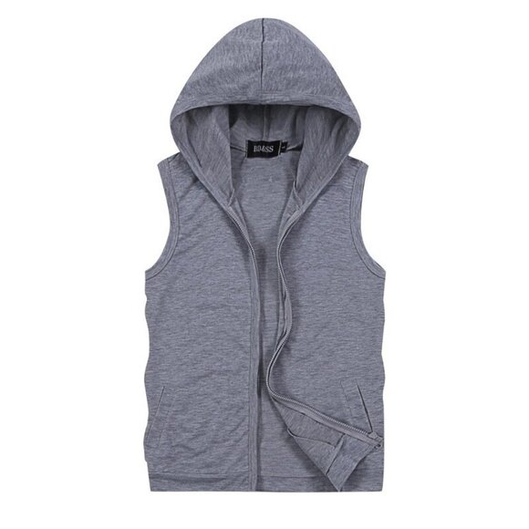 Men's Sleeveless Zipper Hoodie Hooded Workout Gym Sport Vest Tank Top - Picture 7 of 8